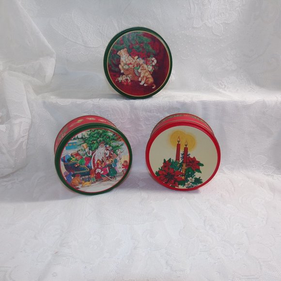 Vintage lot of 3 Christmas Tin can 3 X 5.5" Fill them up with any gift - Picture 11 of 11
